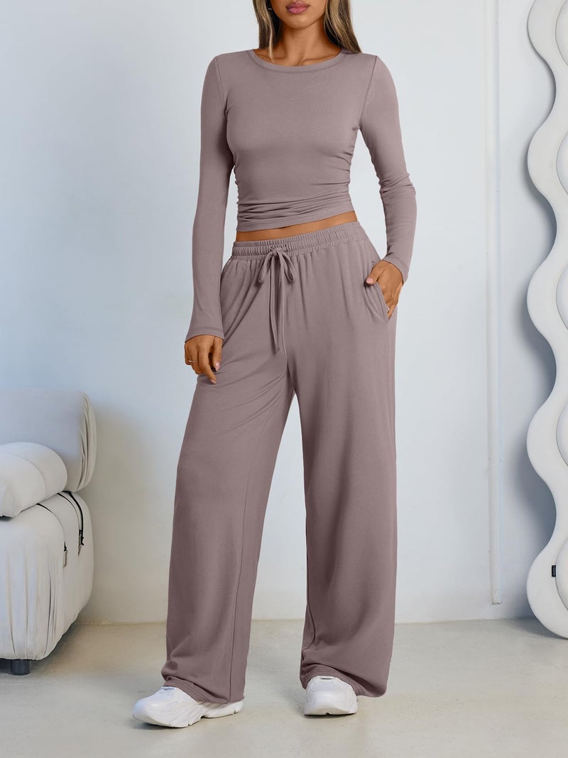 LILLUSORY Lounge Sets for Women Two 2 Piece matching Loungewear Sets Women Winter Clothing 2026 Fall Fashion Travel Airport Outfits Sweatsuits Casual Cute Clothes Rose Taupe M - Image 2