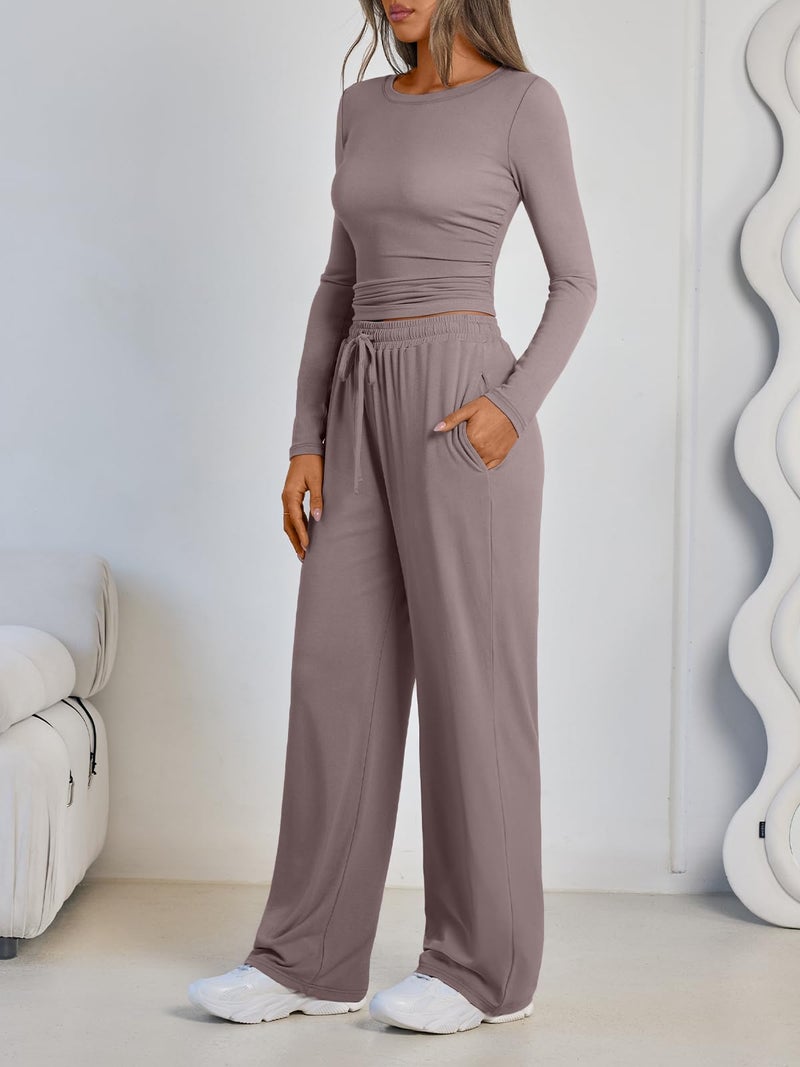 LILLUSORY Lounge Sets for Women Two 2 Piece matching Loungewear Sets Women Winter Clothing 2026 Fall Fashion Travel Airport Outfits Sweatsuits Casual Cute Clothes Rose Taupe M - Image 3