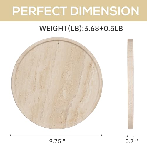 Koville Natural Travertine Tray for Home Decor 10 Inch Round Serving Tray for Kitchen and Coffee Table Decorative Marble Bathroom Trays for Counter Luxury Vanity Tray Light Beige Stone Tray - Image 3