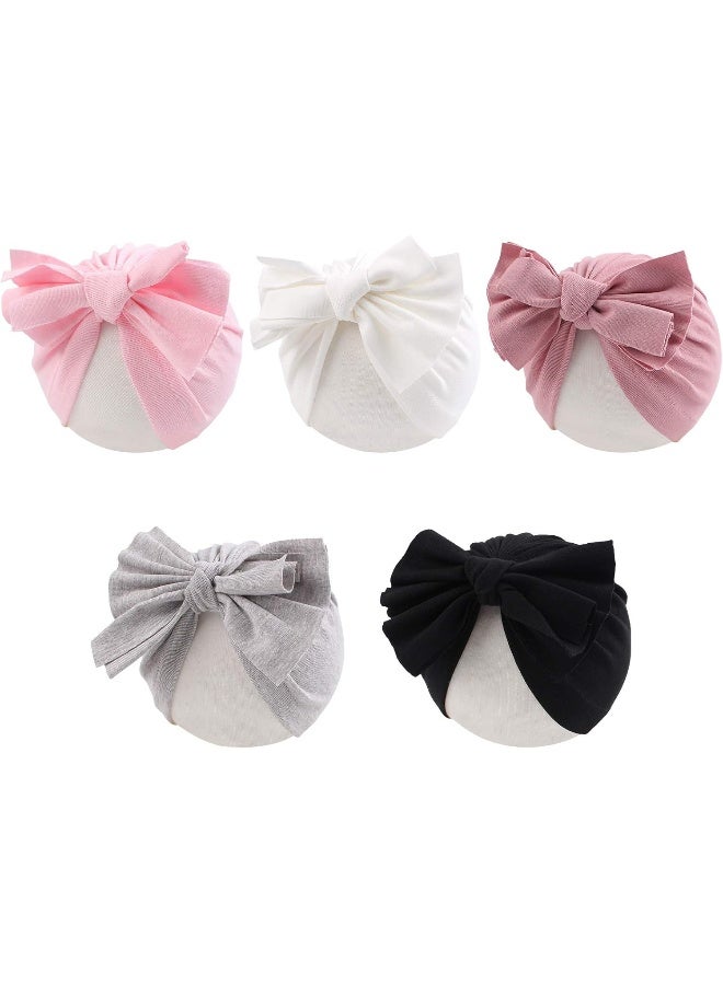 Pesaat Baby Girl Turban Newborn Beanies Hat 5 Pieces Cotton Infant Girls Headwraps Toddler Kids Hats 0-3 Years  - Image 1