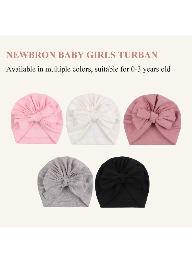 Pesaat Baby Girl Turban Newborn Beanies Hat 5 Pieces Cotton Infant Girls Headwraps Toddler Kids Hats 0-3 Years  - Image 2