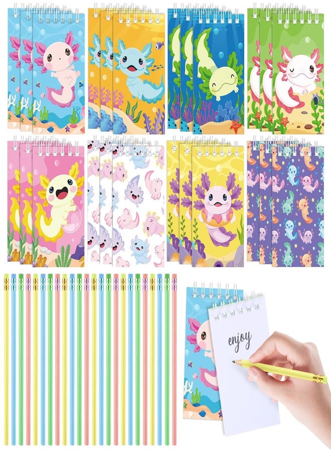 Giegxin 48 Pcs Axolotl Party Favors Small Spiral Notebooks and Pencils Axolotl Gift Set Cute Mini Notepad with Pencil Birthday Party Favors Goodie Bags Stuffers Prizes Reward - Image 1