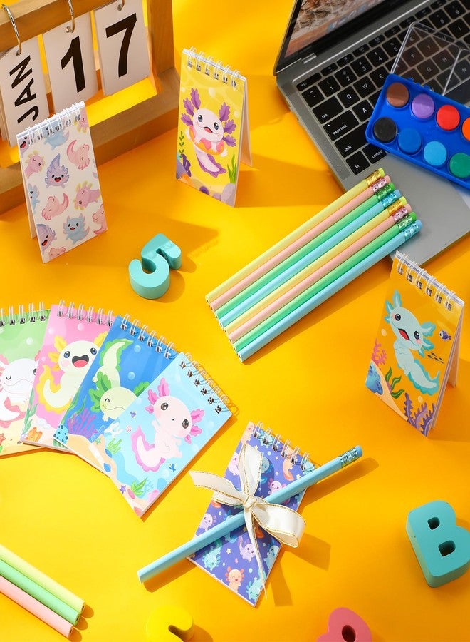 Giegxin 48 Pcs Axolotl Party Favors Small Spiral Notebooks and Pencils Axolotl Gift Set Cute Mini Notepad with Pencil Birthday Party Favors Goodie Bags Stuffers Prizes Reward - Image 5