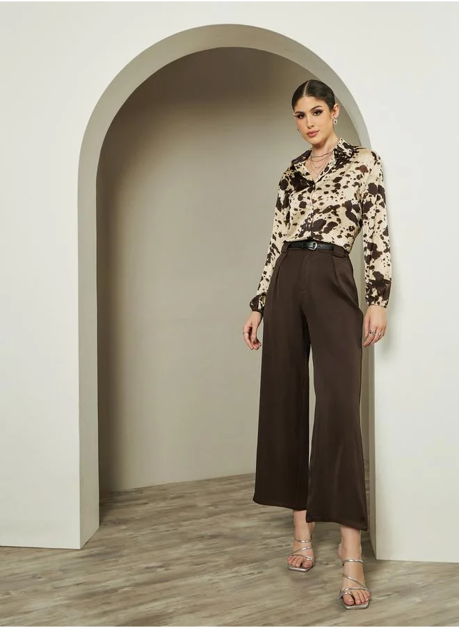 ستايلي Mid Rise Wide Leg Belted Pants