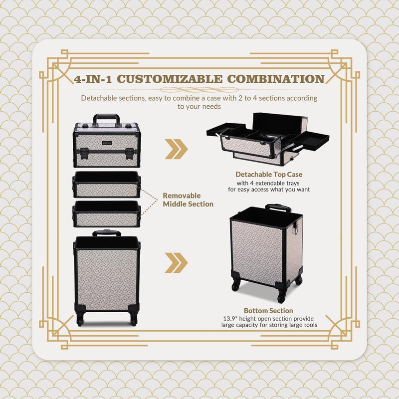 BYOOTIQUE 4in1 Cosmetology Case on Wheels w/Cosmetic Storage Makeup Artist - Image 2
