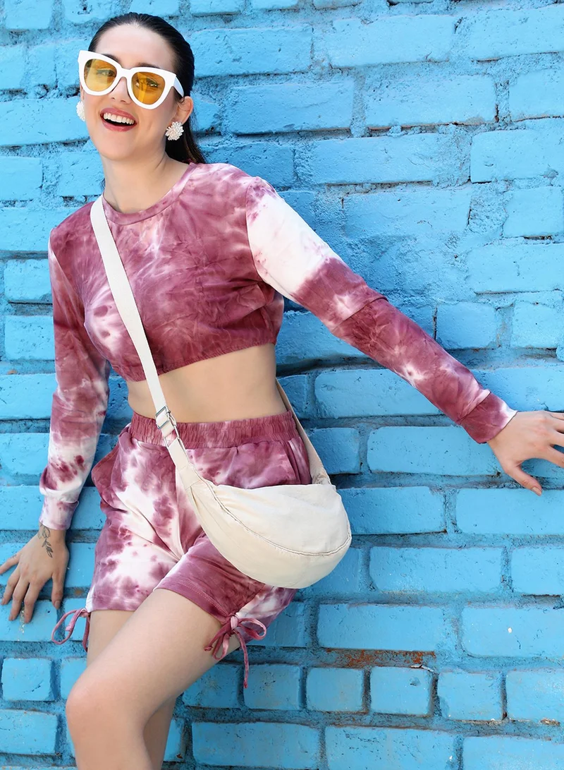 PINACOLADA Women's Garnet Pink Tie-Dye Co-Ord Set For Casual Wear | Round Neck | Long Sleeve | Pull On Closure | Co-Ords Designed With Comfort Fit For Woman & Girls
