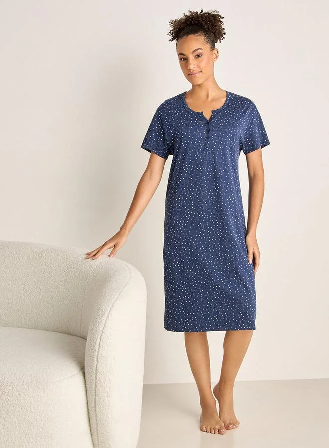Splash FAV Printed Cotton Sleepshirt with Round Neck and Short Sleeves