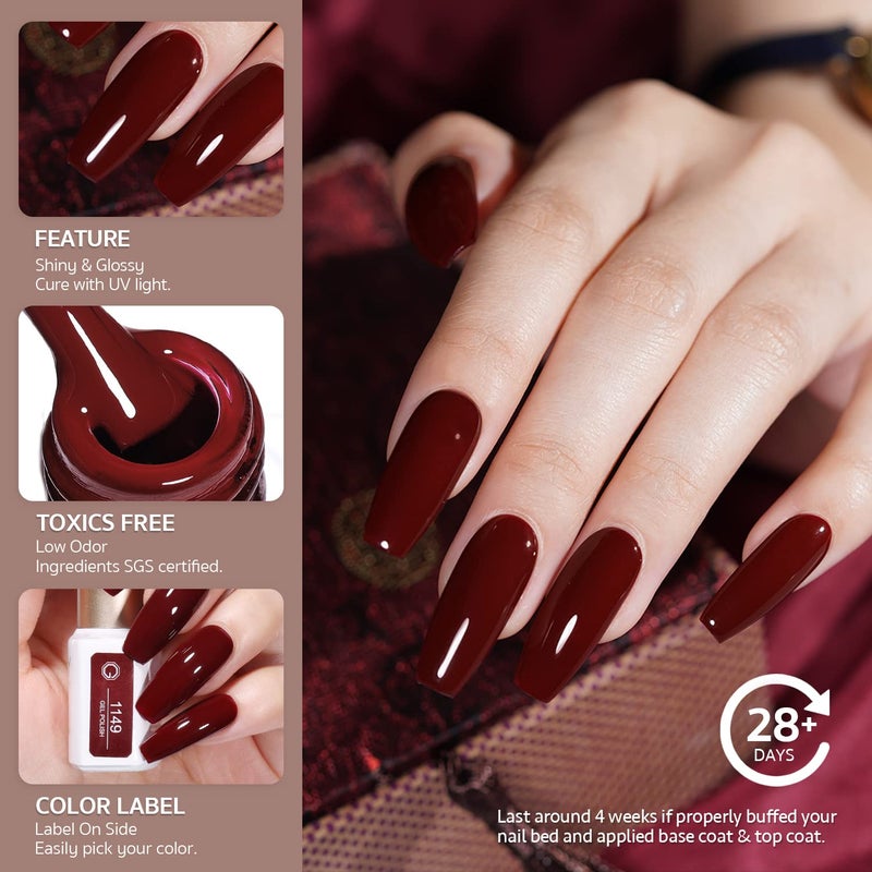 GAOY 23 Pcs Gel Nail Polish Set, Fall Brown Red Green Glitter Colors, UV Light Cure Gel Nail Kit with Glossy & Matte Top Coat and Base Coat for Salon and DIY Manicure at Home - Image 3