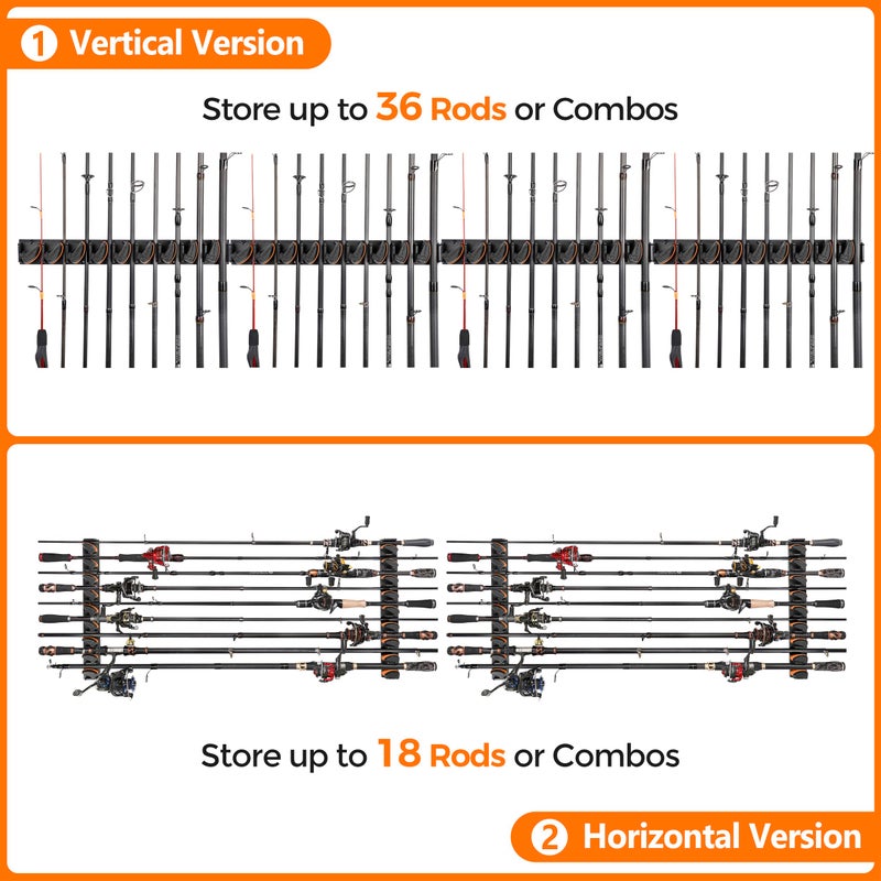 PLUSINNO V9 Vertical Fishing Rod Holders, 4 Packs Wall Mounted Fishing Pole Holders, Fishing Rod Racks Hold Up to 36 Rods or Combos, Fishing Rod Holders for Garage, Fits Most Rods of Diameter 3-19mm - Image 3