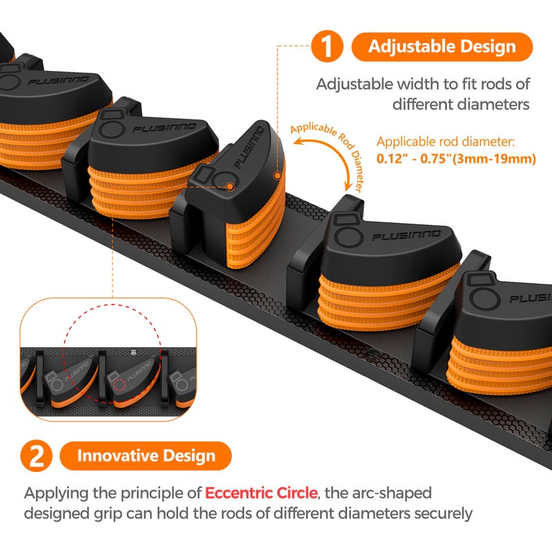 PLUSINNO V9 Vertical Fishing Rod Holders, 4 Packs Wall Mounted Fishing Pole Holders, Fishing Rod Racks Hold Up to 36 Rods or Combos, Fishing Rod Holders for Garage, Fits Most Rods of Diameter 3-19mm - Image 5