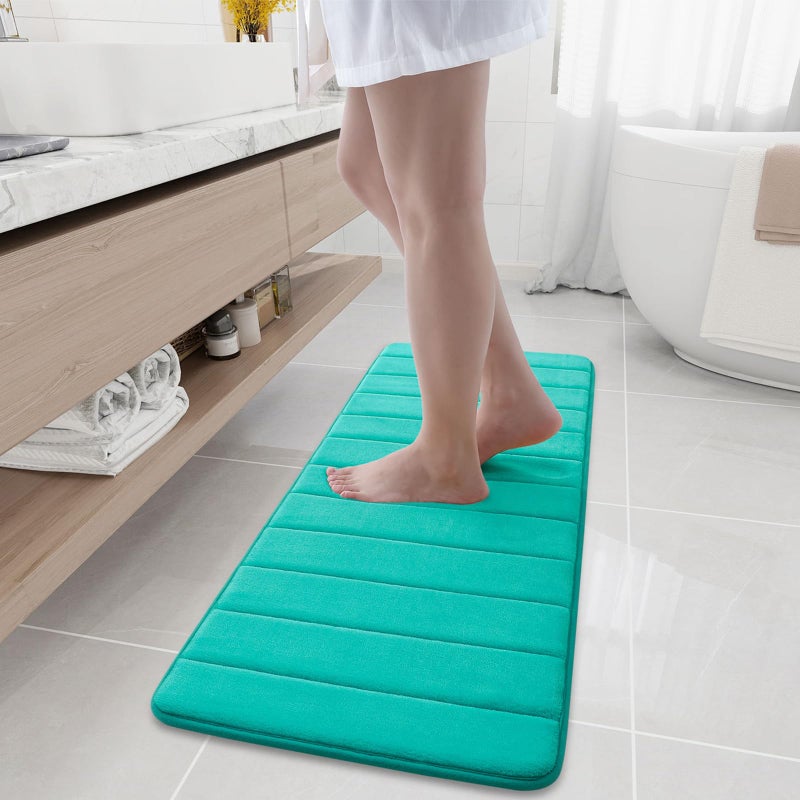 Buganda Memory Foam Bath Mat, 47" x 17", Ultra Soft and Non-Slip Bathroom Rugs, Water Absorbent and Machine Washable Bath Rug Runner for Bathroom, Shower, and Tub, Teal - Image 1