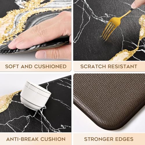 Clefairy Kitchen Mats and Rugs 2 Pieces Marble Anti Fatigue Cushioned Kicthen Floor Mat Gold Kitchen Accessories Non-Slip Standing Mats for Home Office Laundry - Image 2