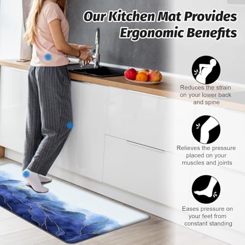 Clefairy Kitchen Mats and Rugs 2 Pieces Marble Anti Fatigue Cushioned Kicthen Floor Mat Gold Kitchen Accessories Non-Slip Standing Mats for Home Office Laundry - Image 4