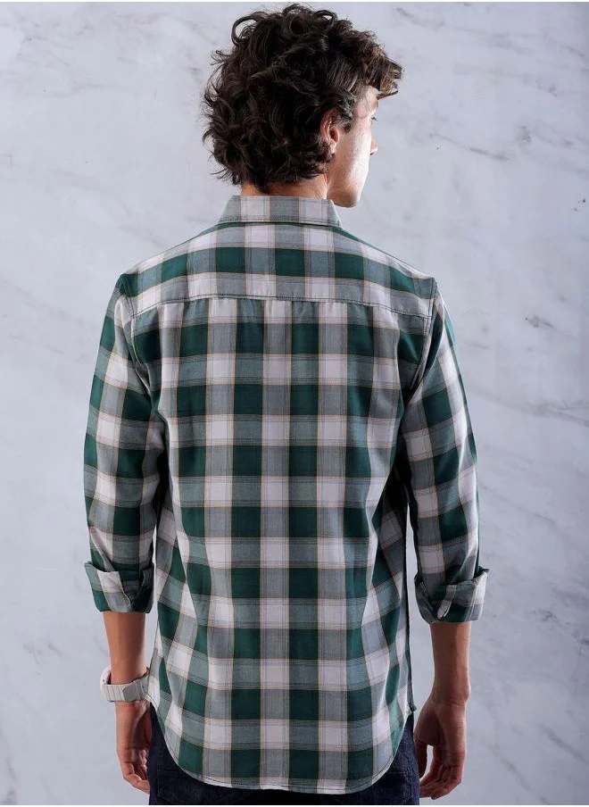 شركة المرآب الهندية Men Slim Fit Checkered Full Sleeves Cutaway Collar Casual Shirt