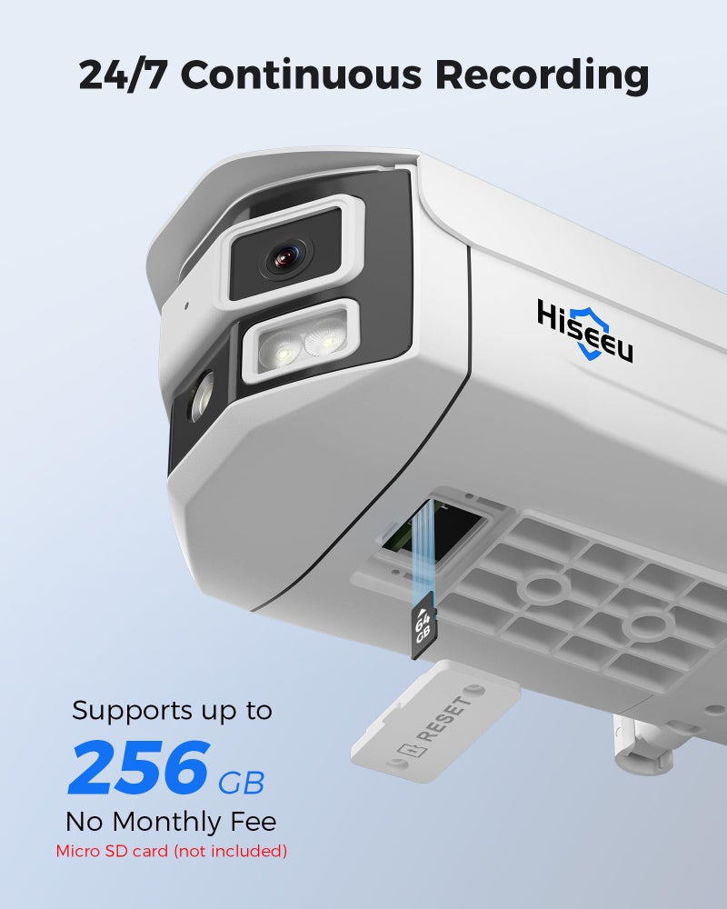 Hiseeu كاميرا مراقبة Hiseeu WiFi Pro 4MP بعدستين مزدوجتين، زاوية واسعة للغاية 180 درجة، 5GHz/2.4GHz، رؤية ليلية بالألوان الأسود والضوء، صوت ثنائي الاتجاه، مقاومة للعوامل الخارجية بمعيار IP66، دعم تسجيل على مدار الساعة طوال أيام الأسبوع - Image 3