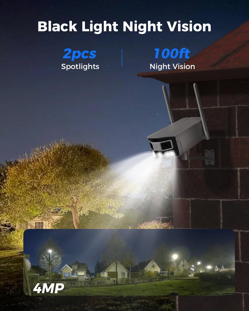 Hiseeu كاميرا مراقبة Hiseeu WiFi Pro 4MP بعدستين مزدوجتين، زاوية واسعة للغاية 180 درجة، 5GHz/2.4GHz، رؤية ليلية بالألوان الأسود والضوء، صوت ثنائي الاتجاه، مقاومة للعوامل الخارجية بمعيار IP66، دعم تسجيل على مدار الساعة طوال أيام الأسبوع - Image 4