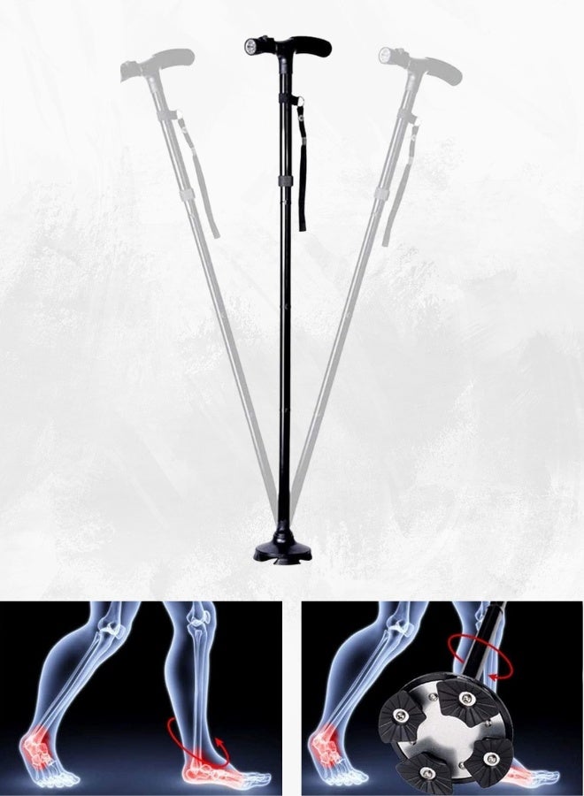 Smart folding cane for seniors with built-in LED light and 4-point pivot base, foldable and lightweight – ideal for all terrain and nighttime use. - Image 5