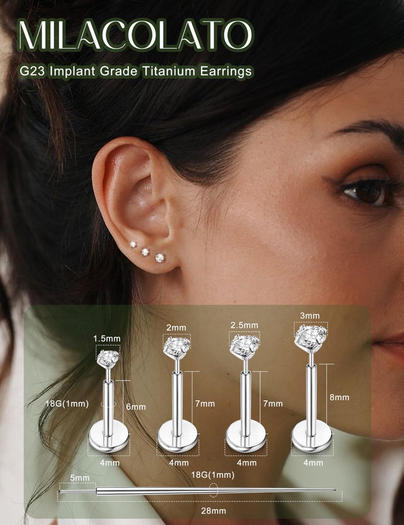 MILACOLATO G23 Implant Grade Titanium Earrings for Women 20G/18G/16G Threadless Flat Back Stud Earrings 14K Gold Plated Tragus Piercing Jewelry Hypoallergenic Push in Helix Cartilage Medusa Piercing Jewelry S18 - Image 2