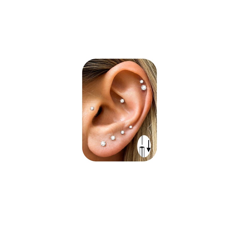 MILACOLATO G23 Implant Grade Titanium Earrings for Women 20G/18G/16G Threadless Flat Back Stud Earrings 14K Gold Plated Tragus Piercing Jewelry Hypoallergenic Push in Helix Cartilage Medusa Piercing Jewelry S18 - Image 1