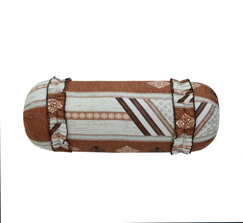 LCF Decorative Frill Designer Bolster Cover (Pack of 2 Pieces) (Brown Stripes) - Image 2