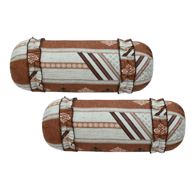 LCF Decorative Frill Designer Bolster Cover (Pack of 2 Pieces) (Brown Stripes) - Image 1