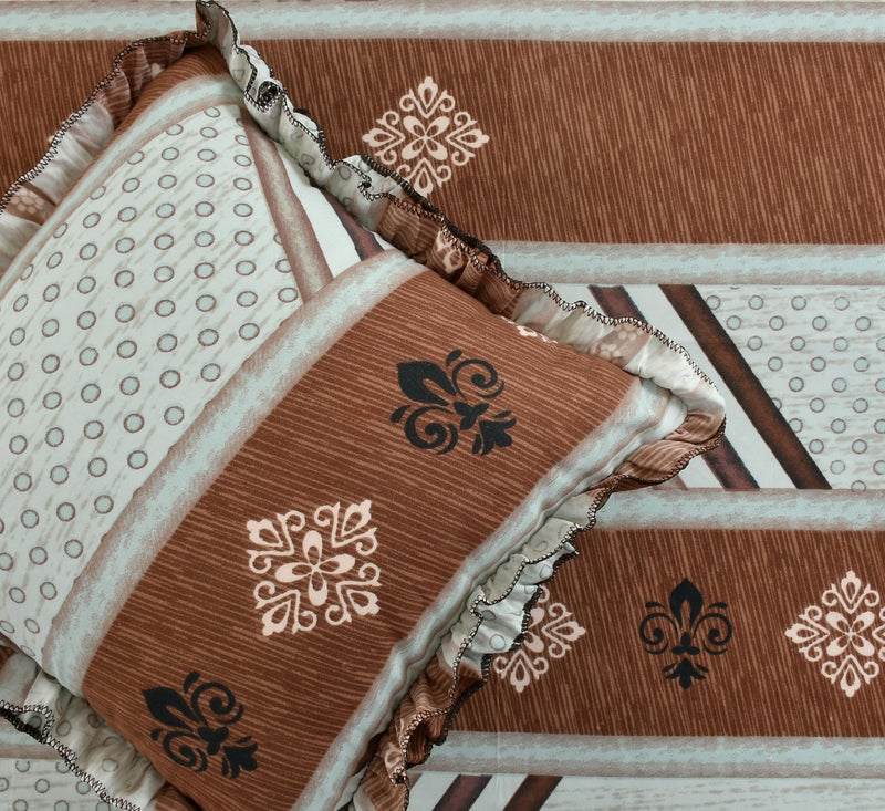 LCF Decorative Frill Designer Bolster Cover (Pack of 2 Pieces) (Brown Stripes) - Image 3
