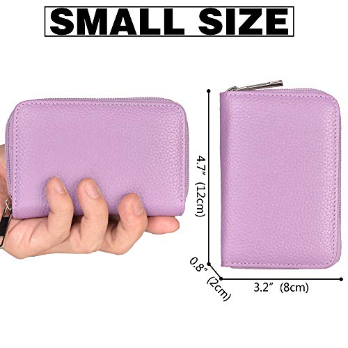 Easyoulife Genuine Leather Credit Card Holder Zipper Wallet With 26 Card Slots (Light Purple) - Image 4