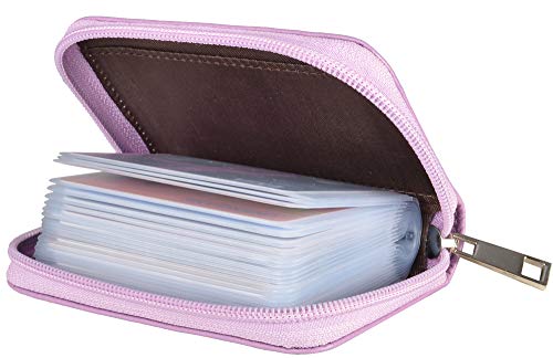 Easyoulife Genuine Leather Credit Card Holder Zipper Wallet With 26 Card Slots (Light Purple) - Image 2