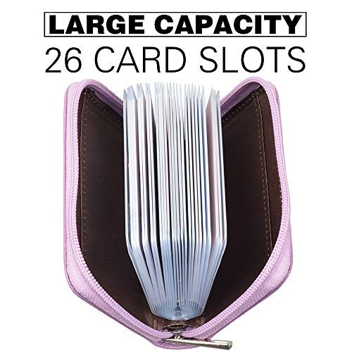 Easyoulife Genuine Leather Credit Card Holder Zipper Wallet With 26 Card Slots (Light Purple) - Image 3