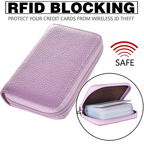 Easyoulife Genuine Leather Credit Card Holder Zipper Wallet With 26 Card Slots (Light Purple) - Image 5