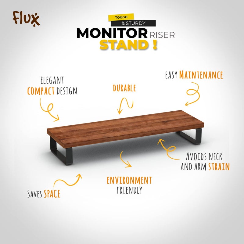 Flux MultiFunctional Monitor Stand 31 Speaker Stand Combo Ergonomic Desk Organizer for Improved Posture Desktop Organizer Laptop Stand Space Saving for Living Room Office Brown - Image 5