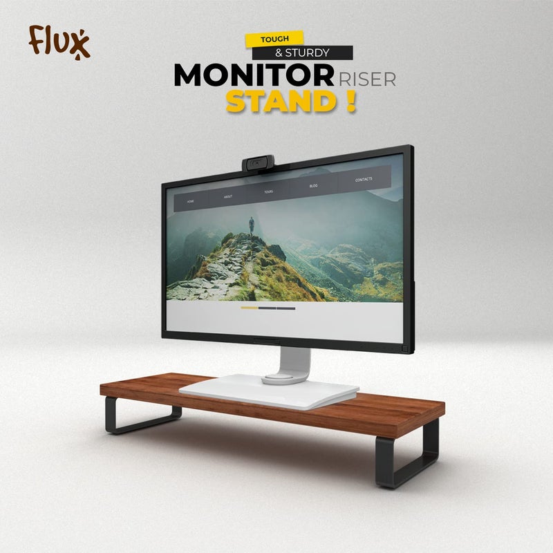 Flux MultiFunctional Monitor Stand 31 Speaker Stand Combo Ergonomic Desk Organizer for Improved Posture Desktop Organizer Laptop Stand Space Saving for Living Room Office Brown - Image 4