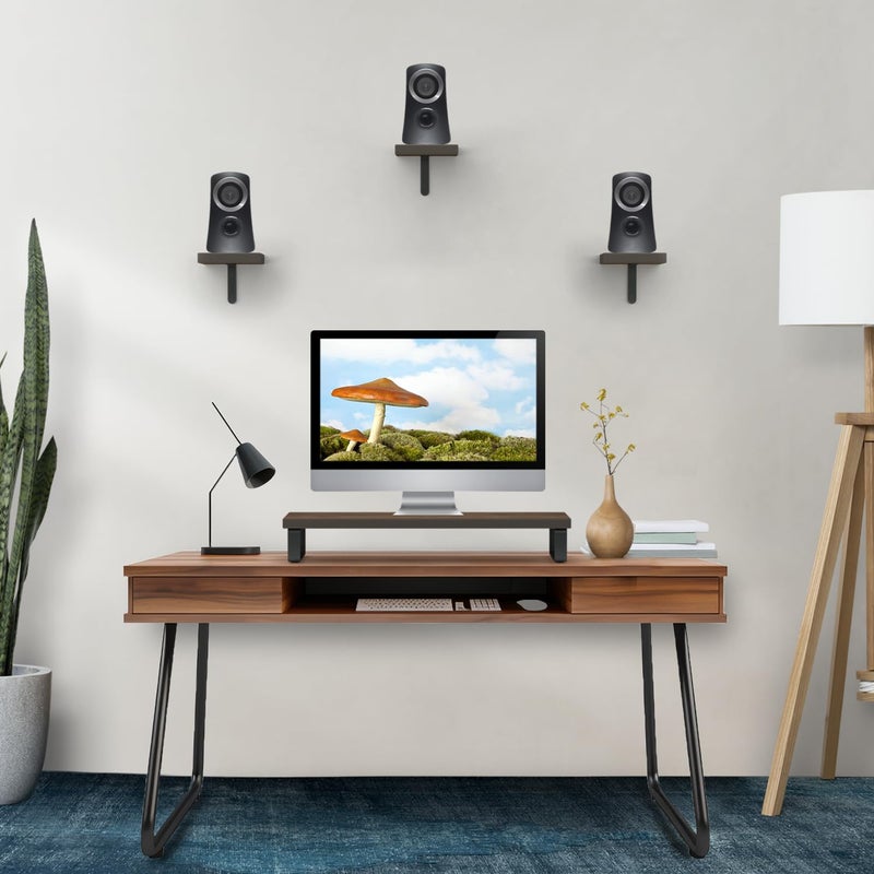 Flux MultiFunctional Monitor Stand 31 Speaker Stand Combo Ergonomic Desk Organizer for Improved Posture Desktop Organizer Laptop Stand Space Saving for Living Room Office Brown - Image 1