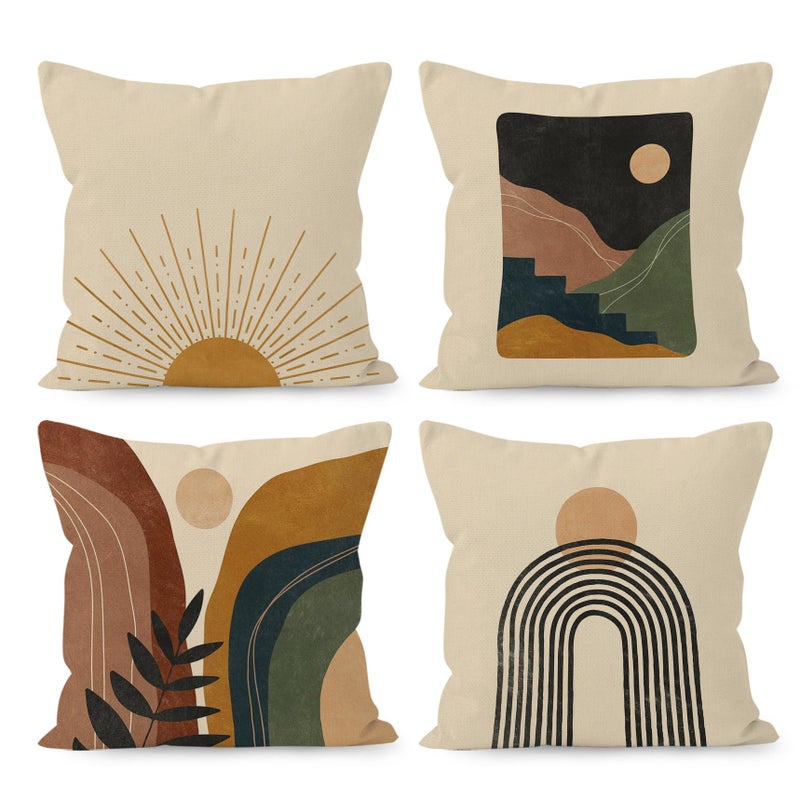 PUHEI HUYAW Boho Throw Pillow Covers 18x18Boho Sun Sunset Sunrise Rainbow Mountain Throw Pillows Covers Abstract Pillow Covers Cover for Bed Couch Room Sofa Decor Set of 4