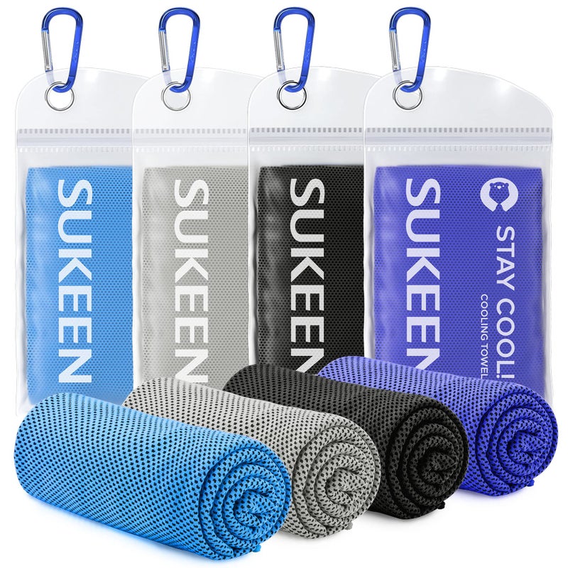 Sukeen 4 Pack Cooling Towels (40"x12"), Cooling Neck Wraps, Ice Towel, Soft Breathable Chilly Towel,Microfiber Towel for Yoga,Sport,Running,Gym,Workout,Camping,Fitness,Workout & More Activities - Image 1