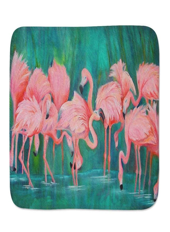 QJ CMJ Flamingo Bath Mat, 24x16 inches, Pink, Waterproof, Non-Slip, Braided, Suede Back, Bathroom Rug - Image 1