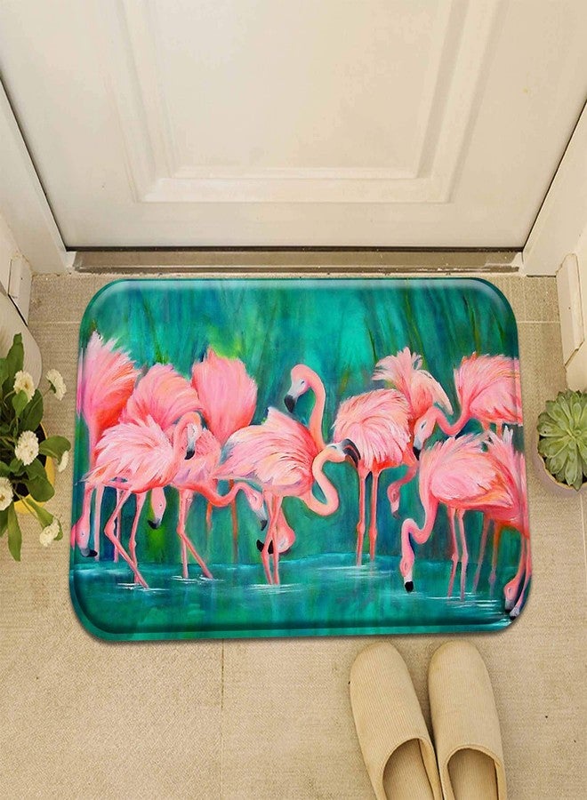 QJ CMJ Flamingo Bath Mat, 24x16 inches, Pink, Waterproof, Non-Slip, Braided, Suede Back, Bathroom Rug - Image 2