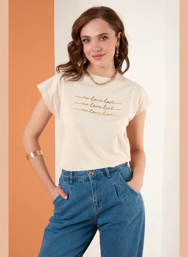 Lela Lela Printed Crew Neck 100% Cotton T-Shirt Women's T-Shirt 5864217