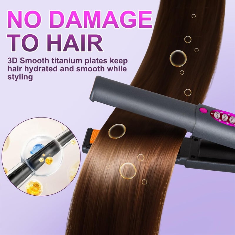 7JI 2 in 1 Cordless Hair Straightener Curler,Mini Portable Travel Wireless Straightener,Fast Heating, Anti-Scald 3-Level Straightener,Straight Hair and Curly Hair, Type-C Rechargeable (Grey) - Image 4
