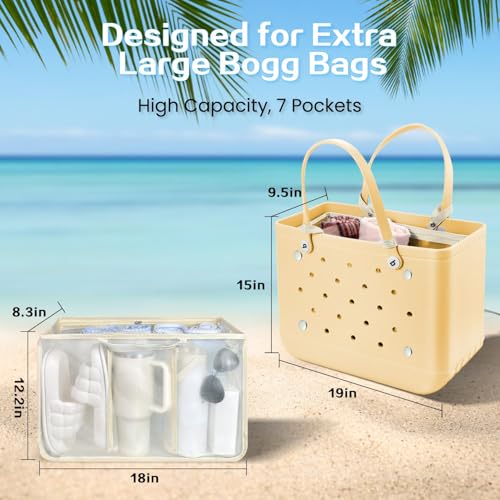 XYFuuee Beach Bag Organizer Inserts for Original Large Bogg Bag Accessories with 8 Removable Metal Fasteners, Lightweight Mesh Insert Divider Pouch, Organizing Rubber Tote, Save Space, Khaki XL - Image 2