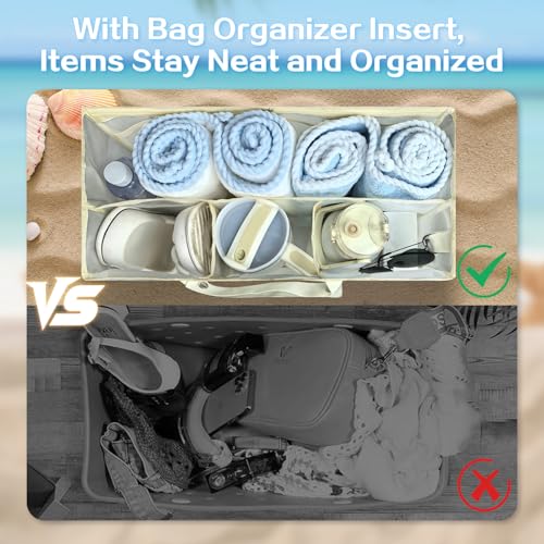 XYFuuee Beach Bag Organizer Inserts for Original Large Bogg Bag Accessories with 8 Removable Metal Fasteners, Lightweight Mesh Insert Divider Pouch, Organizing Rubber Tote, Save Space, Khaki XL - Image 3