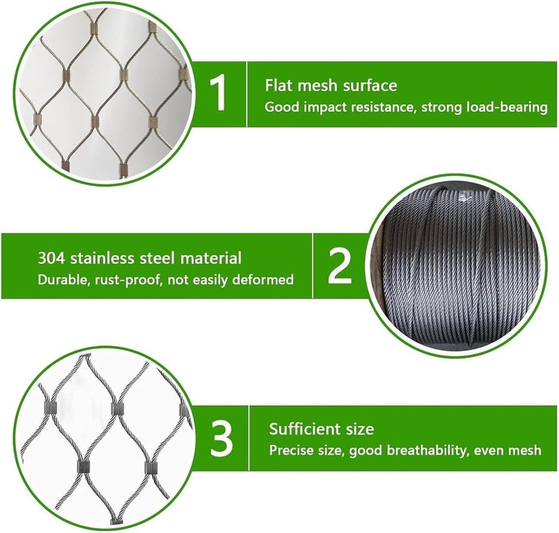 Stainless Steel Rope Wire Mesh Flexible Stainless Steel Rope Mesh, 304 Stainless Steel Rope Net 10/5cm High-Altitude Fall Protection Nets for Zoo Cage Fence, Balcony, Stair(10cm,1x5m) - Image 3