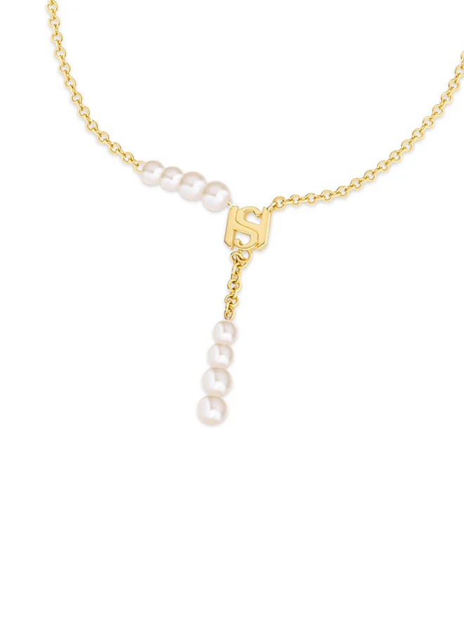 سانت هونور Perle Logo 925 Silver,Gold Plated, Y Style FreWater Pearls Necklace - 400+50mm