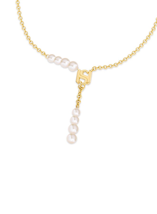 Saint Honore Paris قلادة لؤلؤة بشعار 925 فضة، مطلية بالذهب، على شكل Y مع لؤلؤات مياه عذبة - 400+50 مم - Image 2