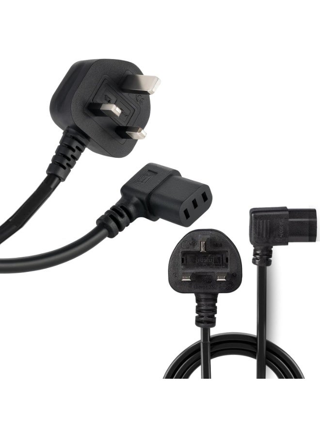 Salab IEC C13 90 Degree L Type Angled Cable Kettle Lead 250V 13A Desktop Power Cable UK Mains Lead for PC Computer TV Monitor Printer etc, 3 Pin UK Plug to IEC 320 C13 AC Power Cord (1.8M) - Image 1