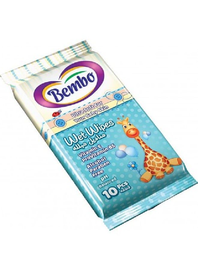Bembo Wipes Wet Baby Blue 10 Wipes  - Image 1