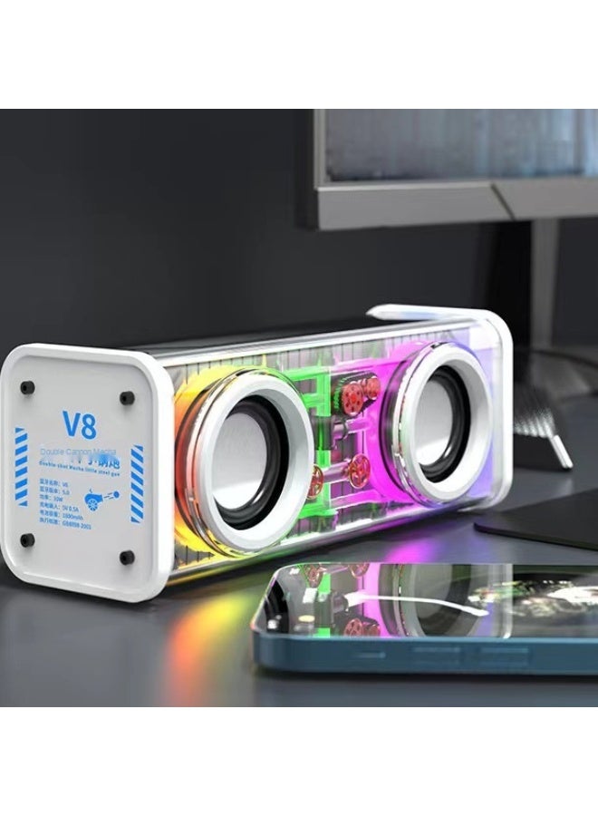 Loquat V8 Mecha Bluetooth Speaker With Ambient Light Outdoor Car High-power Heavy Subwoofer Home Desktop Mini Speaker - Image 1