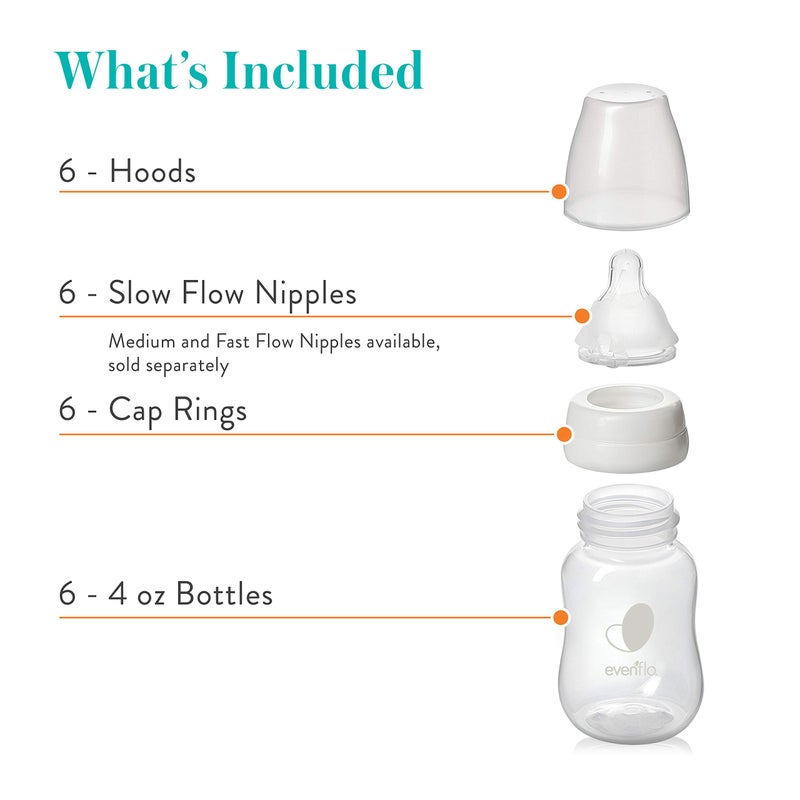 evenflo زجاجات الأطفال والرضع Evenflo Feeding Premium Proflo Venting Balance Plus ذات العنق القياسي - تم تطويرها بواسطة متخصصي تغذية الأطفال - 4 أونصات (عبوة من 6)  - Image 5