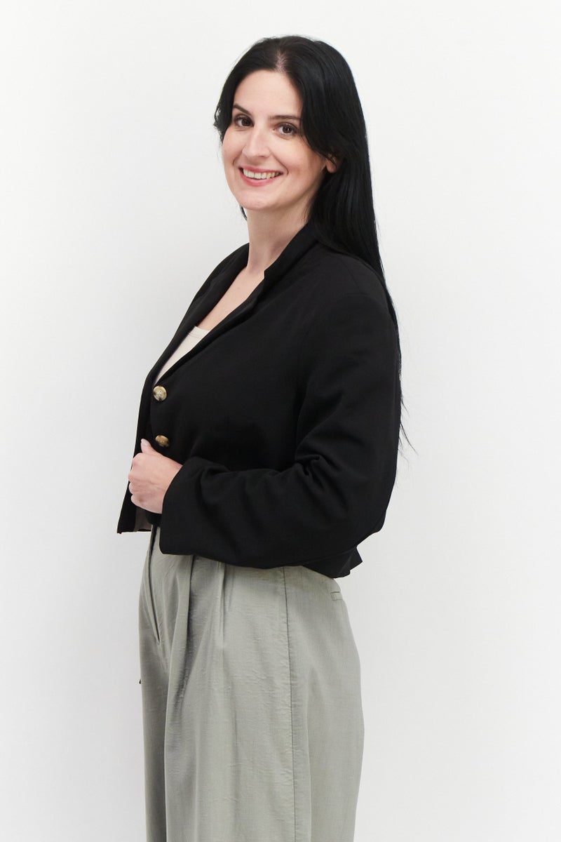 TOPSHOP Women Regular Fit Solid Crop Casual Blazer, Black - Image 3