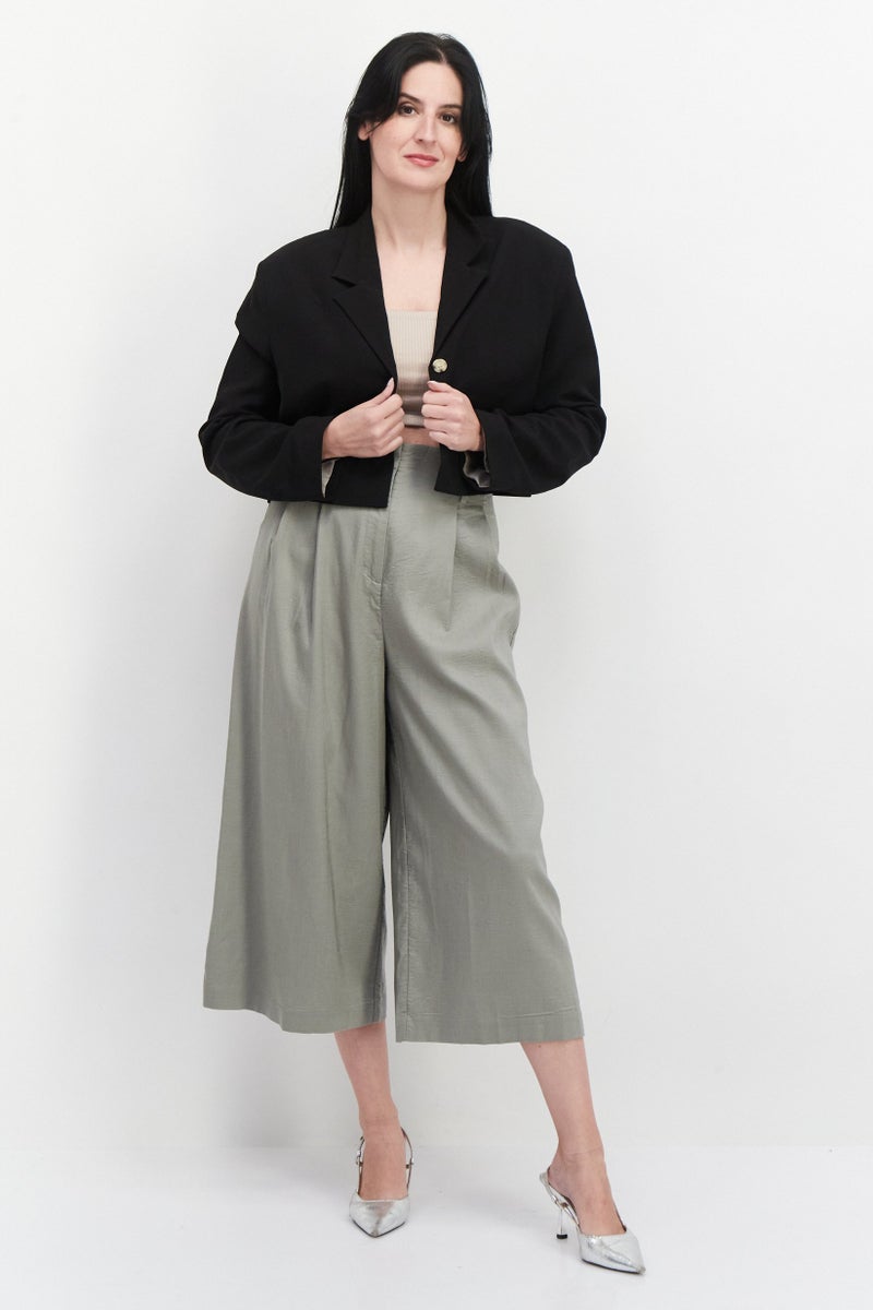 TOPSHOP Women Regular Fit Solid Crop Casual Blazer, Black - Image 2